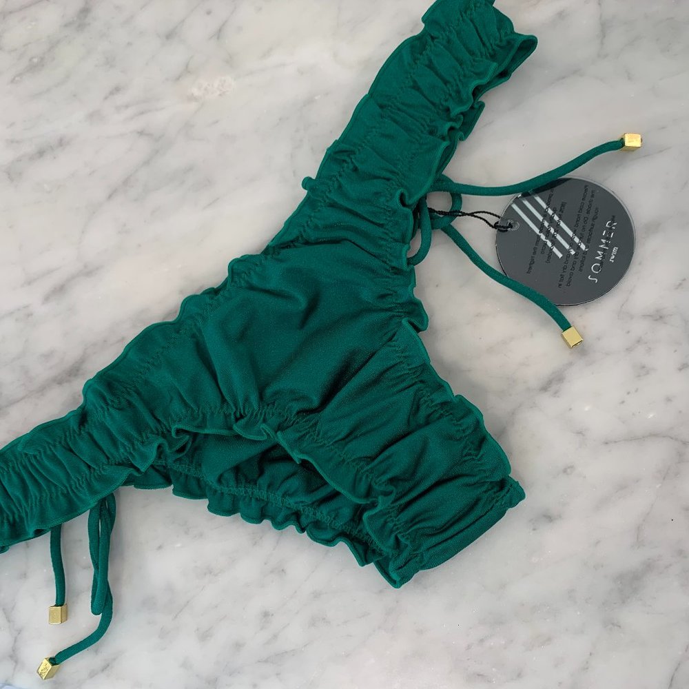 Sommer swim cheeky ruffle bikini bottoms. Color green. Size Large. New w/ tags
